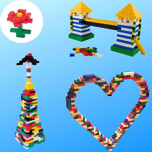 1000-Piece Building Set with Classic Building Blocks - Building Blocks 1x4, 2x2, and 2x4-6 Colors - 100% Compatible with Major Brands - Made in The EU in Saudi Arabia