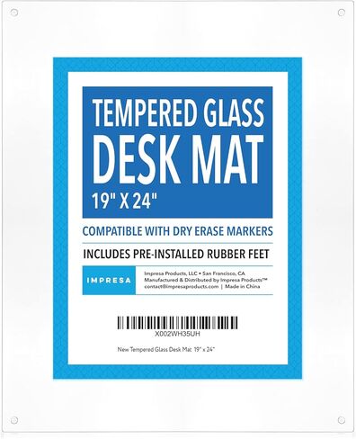 IMPRESA 19 x 24 Inches Tempered Glass Desk Mat for Desktop Computers, Laptops, Keyboard & Computer Monitor, Dry Erase Desk Mat Sturdy Reinforced Glass in Saudi Arabia