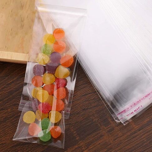 2"x6" Long Cellophane Bags 100pcs Clear Self Adhesive Cello Baggies 2mil Skinny Self Stick Glassine Bags for Candy Crafts Bracelet Oil Pastel Disposable Tableware Watch Hairpin Key Chain in Saudi Arabia