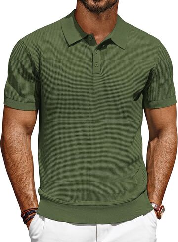 PJ PAUL JONES Knit Polo Shirts for Men Casual Short Sleeve Waffle Texture Polo Golf Shirt in Kuwait