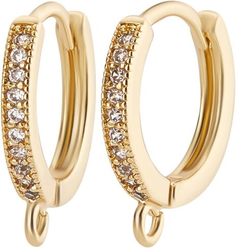 Beebeecraft 1 Box 14Pcs Cubic Zirconia Leverback Hooks 18K Gold Plated Huggie Hoop Earring Findings French Clip Ear Hooks with Loop for DIY Earring Making in Saudi Arabia