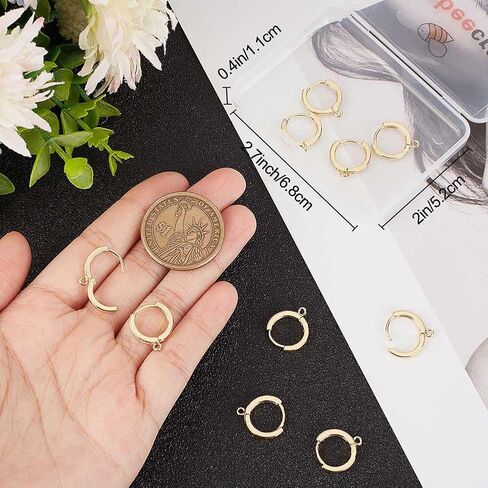 Beebeecraft 1 Box 14Pcs Cubic Zirconia Leverback Hooks 18K Gold Plated Huggie Hoop Earring Findings French Clip Ear Hooks with Loop for DIY Earring Making in Saudi Arabia