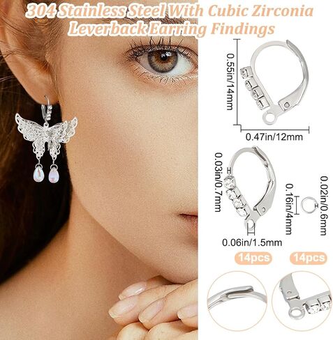 Beebeecraft 1 Box 14Pcs Cubic Zirconia Leverback Hooks 18K Gold Plated Huggie Hoop Earring Findings French Clip Ear Hooks with Loop for DIY Earring Making in Saudi Arabia