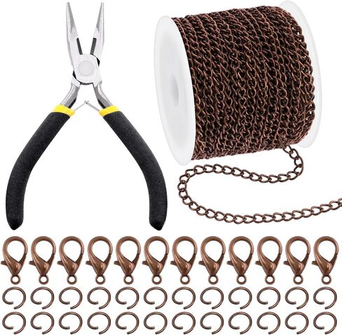 Mardatt 102pcs Make Jewelry Kit ، 10 ياردة سلاسل قلادة مع حلقات قفزة مفتوحة 50pcs ، 50pcs clasps جراد البحر ، كماشة الأنف سلسلة لصنع المجوهرات سوار قلادة DIY (الذهب) in Kuwait