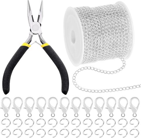 Mardatt 102Pcs Jewelry Making Kit, 10 Yards Necklace Chains with 50Pcs Open Jump Rings, 50Pcs Lobster Clasps, Chain Nose Pliers for DIY Necklace Bracelet Jewelry Making (Gold) in Kuwait