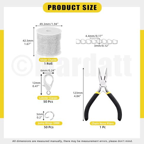 Mardatt 102Pcs Jewelry Making Kit, 10 Yards Necklace Chains with 50Pcs Open Jump Rings, 50Pcs Lobster Clasps, Chain Nose Pliers for DIY Necklace Bracelet Jewelry Making (Gold) in Kuwait