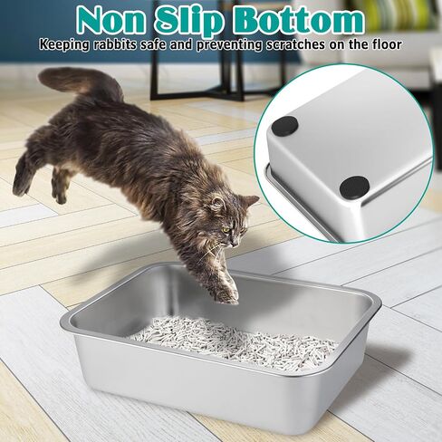 BNOSDM Stainless Steel Litter Box 2 Pcs Cat Litter Pan for Kitten, Pet Metal Toilet Boxes with Non-Slip Foot Mats and Litter Scoop, Easy to Clean (18x14x4) in Saudi Arabia