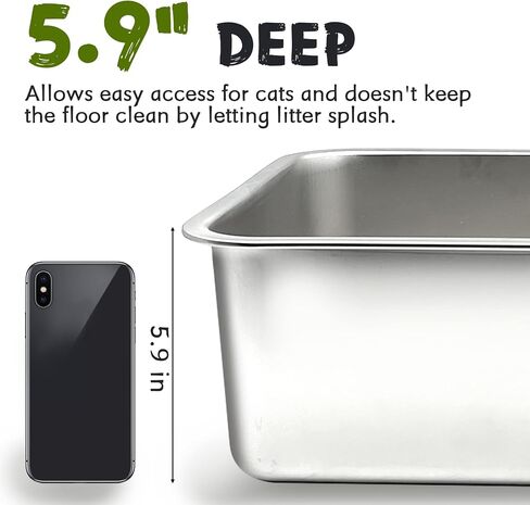 BNOSDM Stainless Steel Litter Box 2 Pcs Cat Litter Pan for Kitten, Pet Metal Toilet Boxes with Non-Slip Foot Mats and Litter Scoop, Easy to Clean (18x14x4) in Saudi Arabia