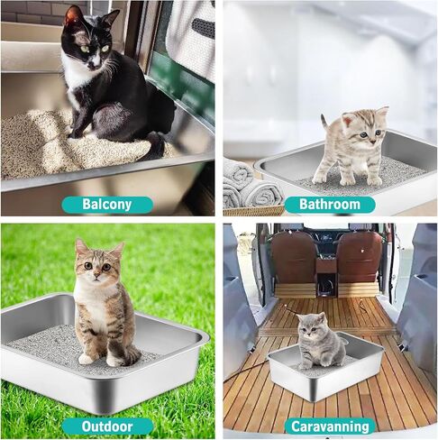 BNOSDM Stainless Steel Litter Box 2 Pcs Cat Litter Pan for Kitten, Pet Metal Toilet Boxes with Non-Slip Foot Mats and Litter Scoop, Easy to Clean (18x14x4) in Saudi Arabia