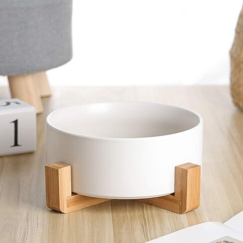 Ceramic Dog Bowl - Cat Dog Bowls with Non Slip Wood Stand - No Spill Pet Dish for Food Water Feeding Extra High Capacity (8 Cup-Suitable for Large Sized Dog) in Saudi Arabia