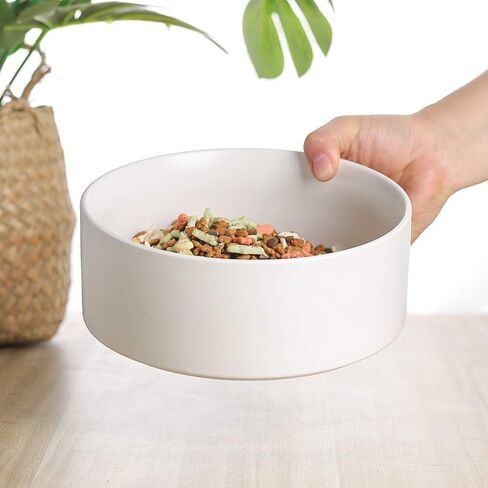 Ceramic Dog Bowl - Cat Dog Bowls with Non Slip Wood Stand - No Spill Pet Dish for Food Water Feeding Extra High Capacity (8 Cup-Suitable for Large Sized Dog) in Saudi Arabia