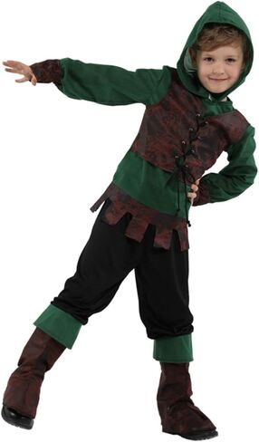 Archer Costume Kids,Green Peter Pan Costume with Hat Medieval Renaissance Fairy Cosplay Halloween Costume for Boys in Saudi Arabia