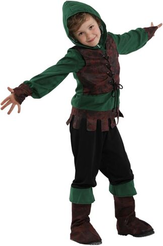 Archer Costume Kids,Green Peter Pan Costume with Hat Medieval Renaissance Fairy Cosplay Halloween Costume for Boys in Saudi Arabia