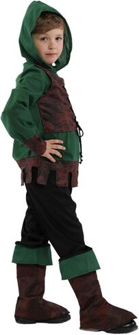 Archer Costume Kids,Green Peter Pan Costume with Hat Medieval Renaissance Fairy Cosplay Halloween Costume for Boys in Saudi Arabia