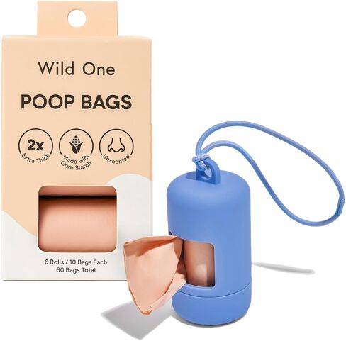 Wild One Dog Poop Bag Bag وموزع مع مرفق المقود ، دليل تسرب ، Twist Twist Easy لإعادة التعبئة ، يشمل صندوق واحد من الحقائب ، Moonstone in Kuwait