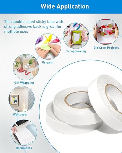 3 Rolls Double Sided Tape for Crafts, Arts, Scrapbooking, Photography, Paper Backing, Tear-by-Hand. 0.6in by 43-FT in Saudi Arabia