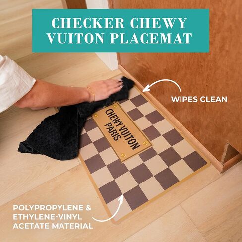 Haute Diggity Dog Checker Chewy Vuiton Dog Bowl, Dog Food & Water Bowls for Small, Medium & Large Dog Breeds, Food Grade BPA Free, Non-Skid Bottom & Dishwasher Safe, Size Small, Case of 2 in Kuwait