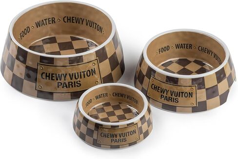 Haute Diggity Dog Checker Chewy Vuiton Dog Bowl, Dog Food & Water Bowls for Small, Medium & Large Dog Breeds, Food Grade BPA Free, Non-Skid Bottom & Dishwasher Safe, Size Small, Case of 2 in Kuwait