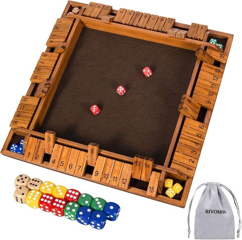 Upgraded 16.54’’ Shut The Box Dice Game with 15 Numbers for 1-4 Players, Large Wooden Board Math Game 16 Dices, Tabletop Games Kids Adults Family Party Birthday in Saudi Arabia