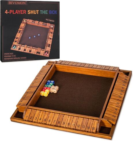 Upgraded 16.54’’ Shut The Box Dice Game with 15 Numbers for 1-4 Players, Large Wooden Board Math Game 16 Dices, Tabletop Games Kids Adults Family Party Birthday in Saudi Arabia