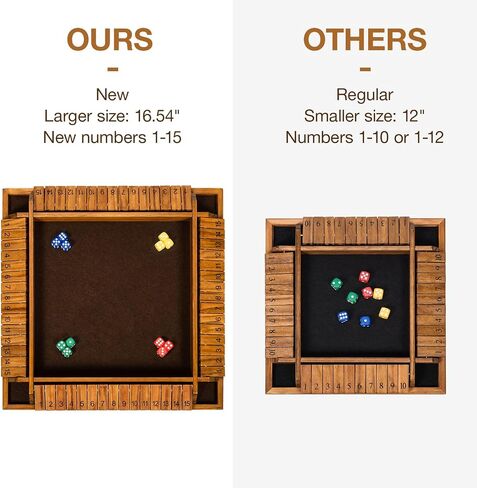 Upgraded 16.54’’ Shut The Box Dice Game with 15 Numbers for 1-4 Players, Large Wooden Board Math Game 16 Dices, Tabletop Games Kids Adults Family Party Birthday in Saudi Arabia