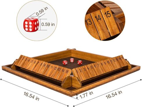 Upgraded 16.54’’ Shut The Box Dice Game with 15 Numbers for 1-4 Players, Large Wooden Board Math Game 16 Dices, Tabletop Games Kids Adults Family Party Birthday in Saudi Arabia