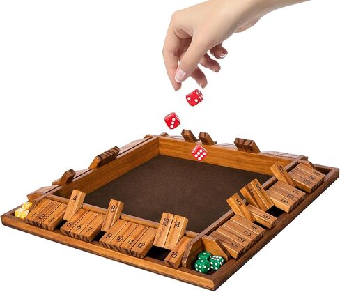 Upgraded 16.54’’ Shut The Box Dice Game with 15 Numbers for 1-4 Players, Large Wooden Board Math Game 16 Dices, Tabletop Games Kids Adults Family Party Birthday in Saudi Arabia