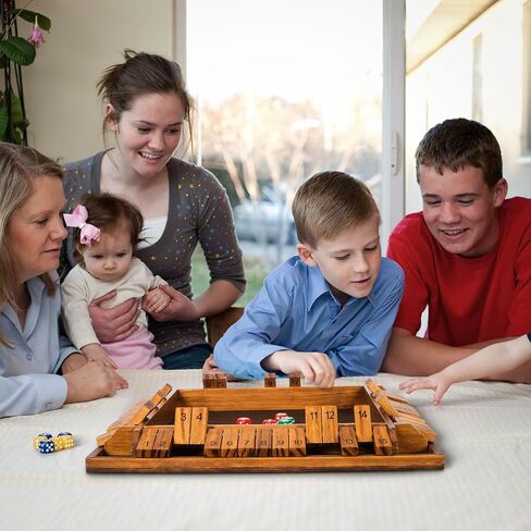 Upgraded 16.54’’ Shut The Box Dice Game with 15 Numbers for 1-4 Players, Large Wooden Board Math Game 16 Dices, Tabletop Games Kids Adults Family Party Birthday in Saudi Arabia