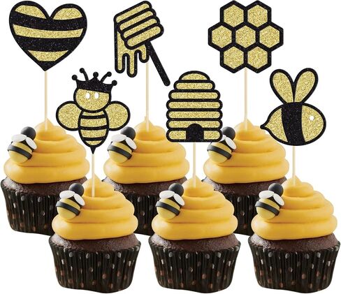 Gyufise 11Pcs Bumble Bee Cake Toppers Honeycomb Flower Oh Babee Cupcake Picks Gender Reveal Cake Decorations for Baby Shower Kids Boys Girls Birthday Party Supplies in Saudi Arabia