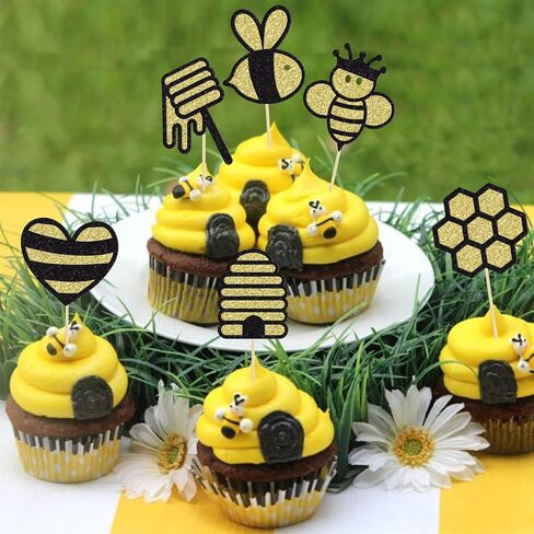 Gyufise 11Pcs Bumble Bee Cake Toppers Honeycomb Flower Oh Babee Cupcake Picks Gender Reveal Cake Decorations for Baby Shower Kids Boys Girls Birthday Party Supplies in Saudi Arabia