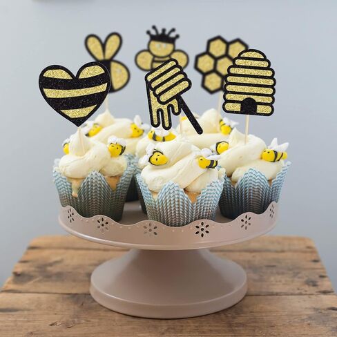 Gyufise 11Pcs Bumble Bee Cake Toppers Honeycomb Flower Oh Babee Cupcake Picks Gender Reveal Cake Decorations for Baby Shower Kids Boys Girls Birthday Party Supplies in Saudi Arabia
