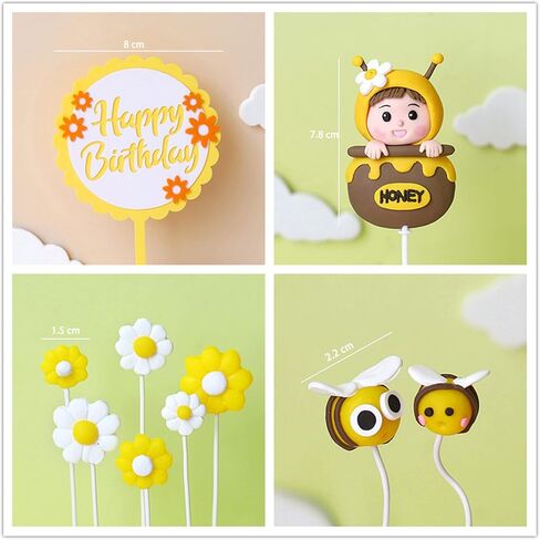 Gyufise 11Pcs Bumble Bee Cake Toppers Honeycomb Flower Oh Babee Cupcake Picks Gender Reveal Cake Decorations for Baby Shower Kids Boys Girls Birthday Party Supplies in Saudi Arabia