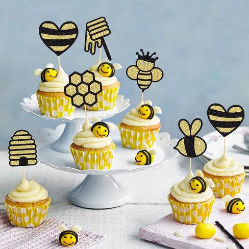 Gyufise 11Pcs Bumble Bee Cake Toppers Honeycomb Flower Oh Babee Cupcake Picks Gender Reveal Cake Decorations for Baby Shower Kids Boys Girls Birthday Party Supplies in Saudi Arabia