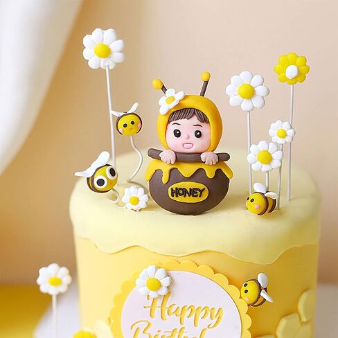 Gyufise 11Pcs Bumble Bee Cake Toppers Honeycomb Flower Oh Babee Cupcake Picks Gender Reveal Cake Decorations for Baby Shower Kids Boys Girls Birthday Party Supplies in Saudi Arabia