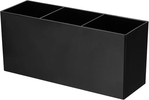 PATIKIL 3 Compartments Clear Acrylic Pen Holder, Pencil Holder Pen Organizer Pencil Cup Makeup Brush Holder Square for Countertop Desk, Black in Kuwait