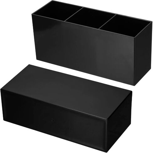 PATIKIL 3 Compartments Clear Acrylic Pen Holder, Pencil Holder Pen Organizer Pencil Cup Makeup Brush Holder Square for Countertop Desk, Black in Kuwait