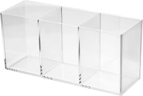 PATIKIL 3 Compartments Clear Acrylic Pen Holder, Pencil Holder Pen Organizer Pencil Cup Makeup Brush Holder Square for Countertop Desk, Black in Kuwait