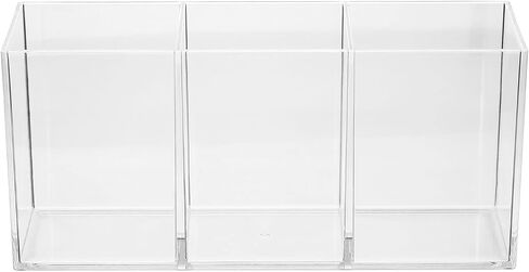 PATIKIL 3 Compartments Clear Acrylic Pen Holder, Pencil Holder Pen Organizer Pencil Cup Makeup Brush Holder Square for Countertop Desk, Black in Kuwait