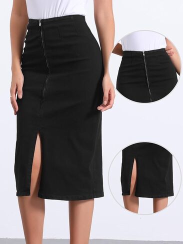 تنورة أليجرا كيه ماكسي من الدينيم للنساء ذات فتحة أمامية وسحاب عالي الخصر تنورة جينز ضيقة in Kuwait