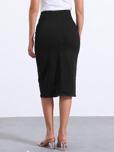 تنورة أليجرا كيه ماكسي من الدينيم للنساء ذات فتحة أمامية وسحاب عالي الخصر تنورة جينز ضيقة in Kuwait