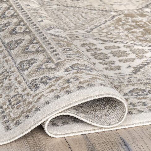 nuLOOM 2x6 Becca Traditional Tiled Area Rug, Taupe, Faded Transitional Design, Stain Resistant, For Bedroom, Dining Room, Living Room, Hallway, Office, Kitchen, Entryway in Saudi Arabia