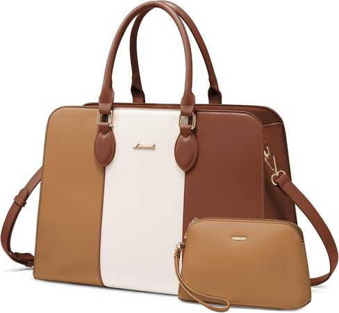 LoveVook Laptop حقيبة حمل للنساء ، 15.6 بوصة محفظة حقيبة العمل على الكمبيوتر ، حقيبة جلدية كبيرة مقاومة للماء للمكتب ، بني بني فاتح بني in Kuwait