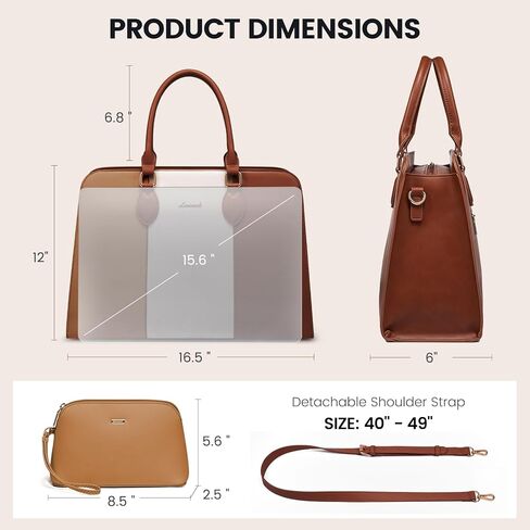 LoveVook Laptop حقيبة حمل للنساء ، 15.6 بوصة محفظة حقيبة العمل على الكمبيوتر ، حقيبة جلدية كبيرة مقاومة للماء للمكتب ، بني بني فاتح بني in Kuwait