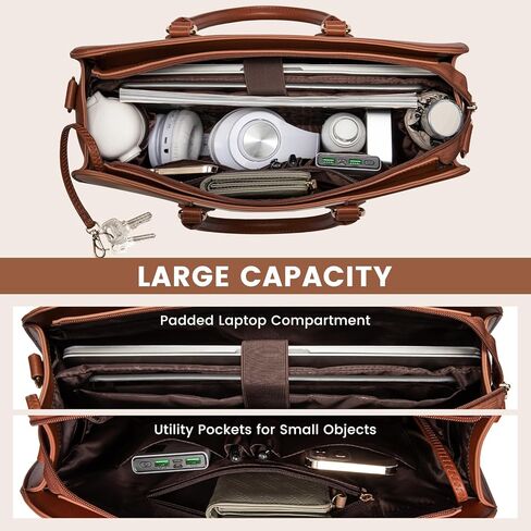 LoveVook Laptop حقيبة حمل للنساء ، 15.6 بوصة محفظة حقيبة العمل على الكمبيوتر ، حقيبة جلدية كبيرة مقاومة للماء للمكتب ، بني بني فاتح بني in Kuwait