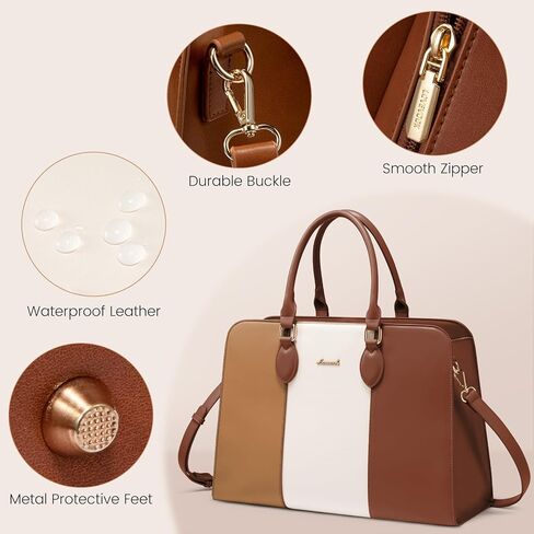 LoveVook Laptop حقيبة حمل للنساء ، 15.6 بوصة محفظة حقيبة العمل على الكمبيوتر ، حقيبة جلدية كبيرة مقاومة للماء للمكتب ، بني بني فاتح بني in Kuwait