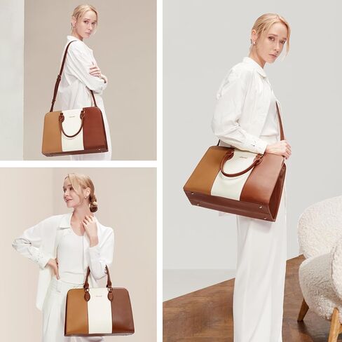 LoveVook Laptop حقيبة حمل للنساء ، 15.6 بوصة محفظة حقيبة العمل على الكمبيوتر ، حقيبة جلدية كبيرة مقاومة للماء للمكتب ، بني بني فاتح بني in Kuwait