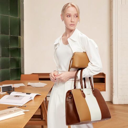 LoveVook Laptop حقيبة حمل للنساء ، 15.6 بوصة محفظة حقيبة العمل على الكمبيوتر ، حقيبة جلدية كبيرة مقاومة للماء للمكتب ، بني بني فاتح بني in Kuwait