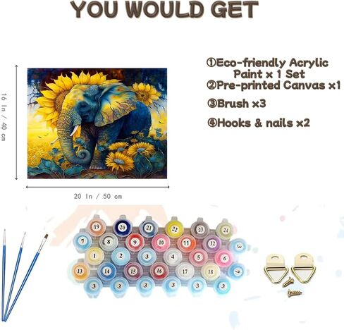EPLUUM Paint by Numbers Kit for Adults Beginners Adult Paint by Number Kits On Canvas Adults' Paint-by-Number Kits Sunflower DIY Oil Painting Kits for Gift Wall Decor 16x20 Inch in Saudi Arabia