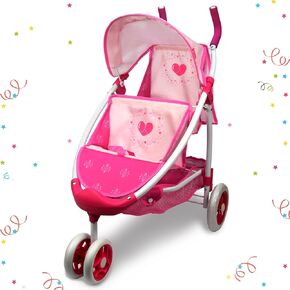 Doll Stroller Toy Anivia Realistic Doll Stroller Heart Design Gifts for Toddlers and Girls Foldable Baby Doll Stroller Toy（withToy Tableware）