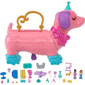 Polly Pocket Compact Playset, Puppy Party with 2 Micro Dolls & 26 Accessories, Roller Rink Birthday, Animal-Shaped Case